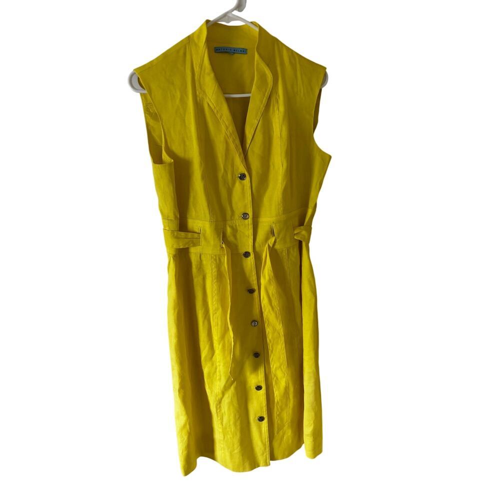 Antonio Melani yellow linen blend button down sleeveless dress sz 4